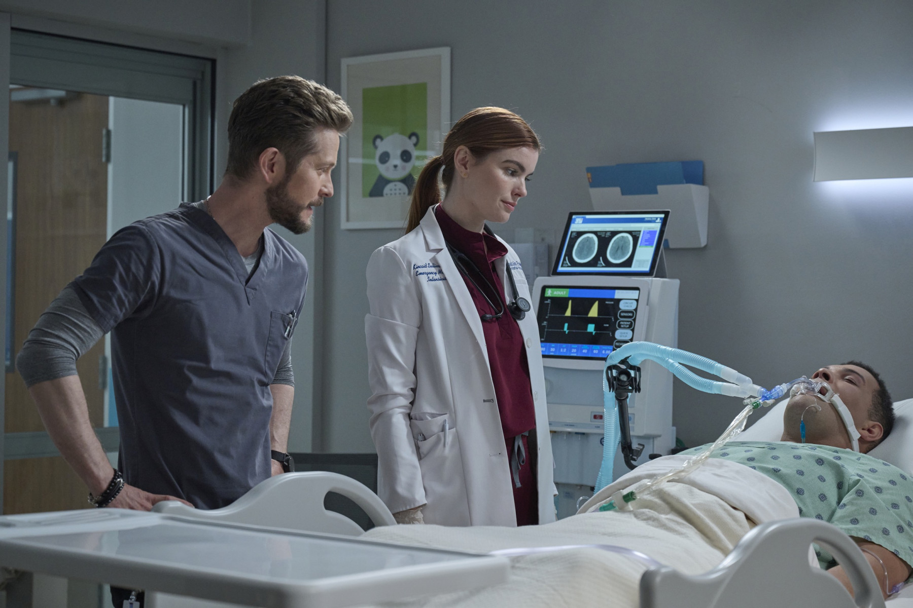 THE RESIDENT:  L-R: Matt Czuchry, Kaley Ronayne and guest star Noah Stone in the “Better Part of Valor” episode of THE RESIDENT airing Tuesday, Nov. 15 (8:00-9:02 PM ET/PT) on FOX. ©2022 Fox Media LLC. CR: Tom Griscom/FOX
